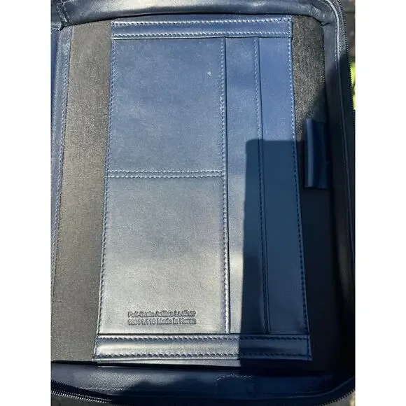 VINTAGE LEATHER FRANKLIN QUEST PORTFOLIO BRIEFCASE  NAVY BLUE - Picture 5 of 11